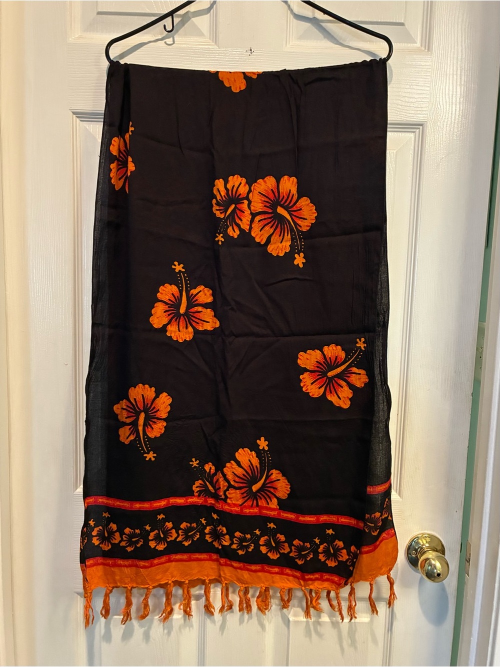 Women's Black & Orange Floral Swim Cover-up Sarong Wrap
